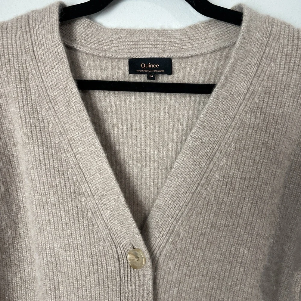 Quince Sweater Women's M Mongolian Cashmere 2.0 Oversized Boyfriend Cardigan Tan